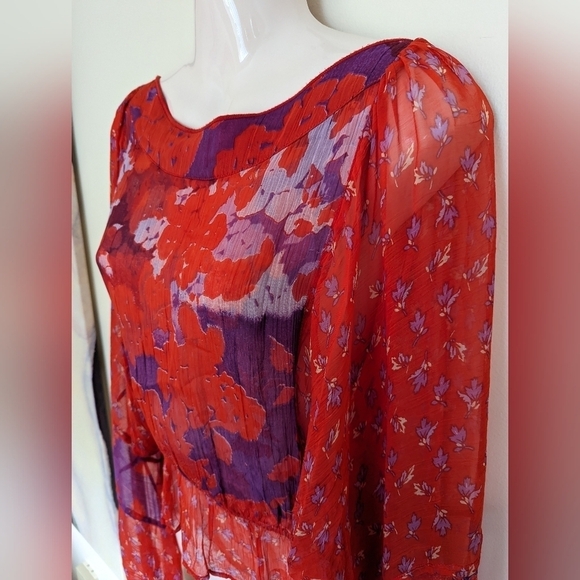 Free People sheer boho printed blouse top medium - Picture 5 of 12